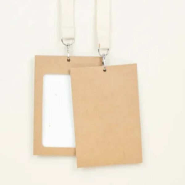 Eco-friendly paper conference badge holder with organic cotton lanyard