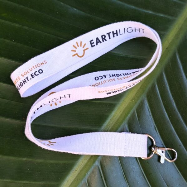 View of organic cotton sustainable conference, meeting and event lanyard with hook