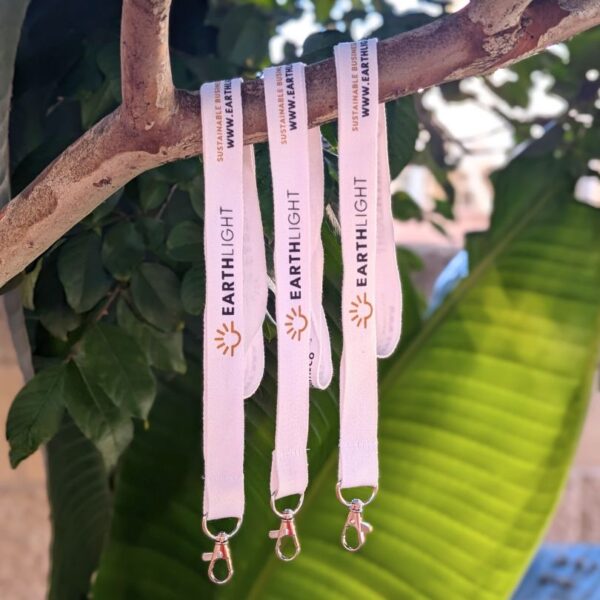 Set of three eco-friendly organic cotton hook lanyards for low waste events