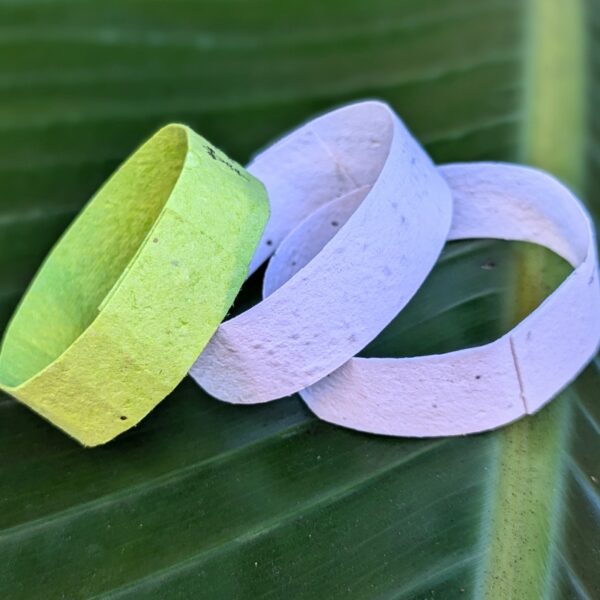 View of sustainable seed paper event wrist bands