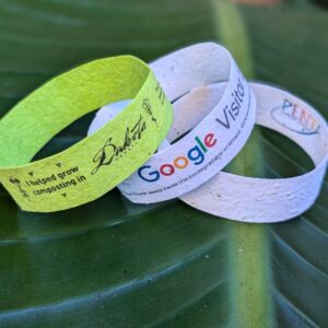 Eco-friendly, brandable seed paper wrist bands for sustainable events, concerts, meetings and tradeshows