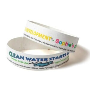 Eco-friendly seed paper wristband for sustainable events, concerts and conferences.