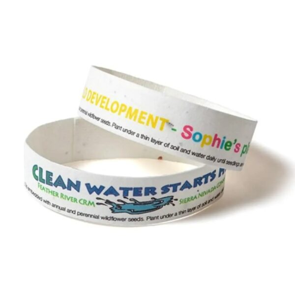 Eco-friendly seed paper wristband for sustainable events, concerts and conferences.