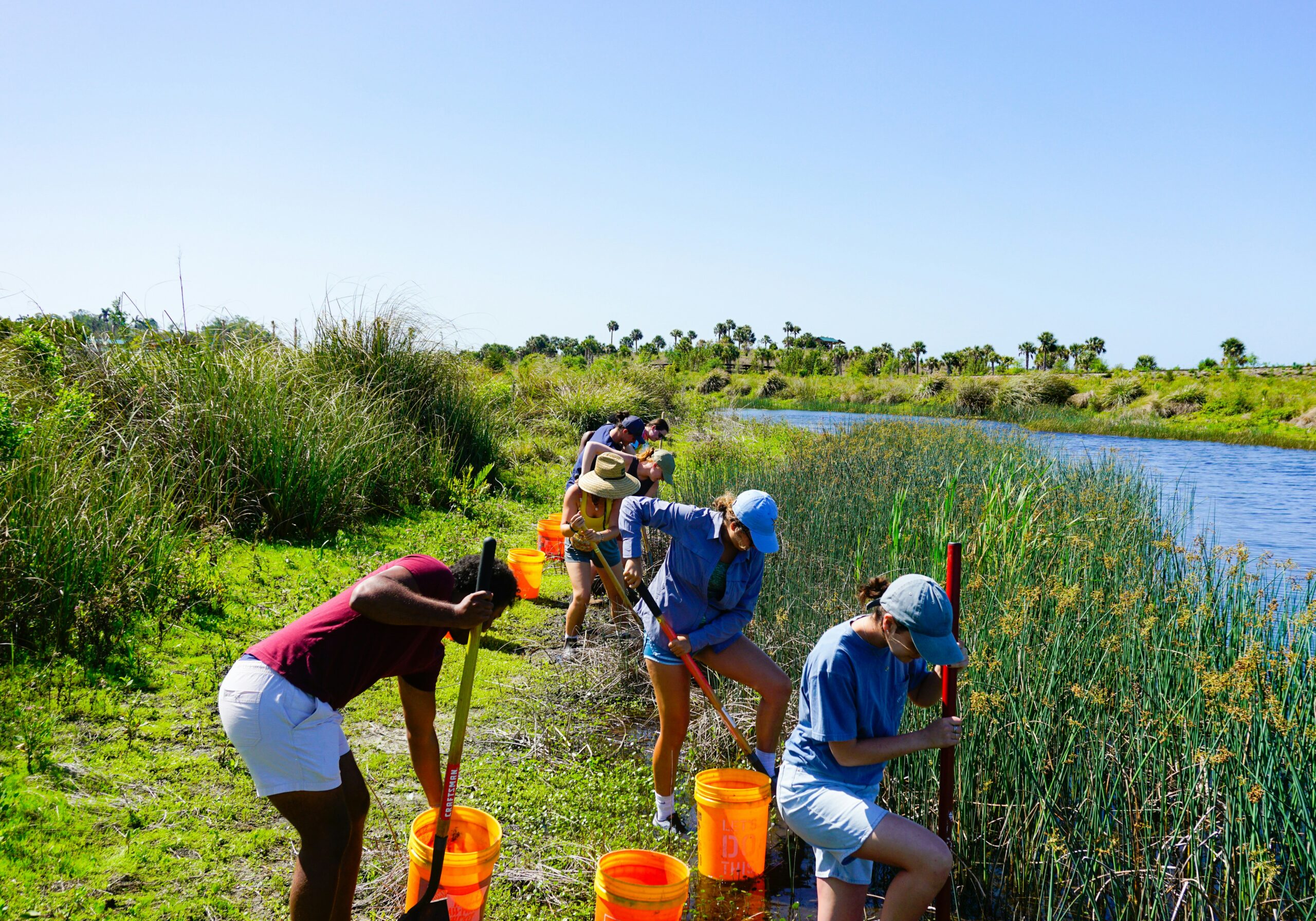 Group volunteering outdoors for Corporate Social Responsibility and sustainable event consulting