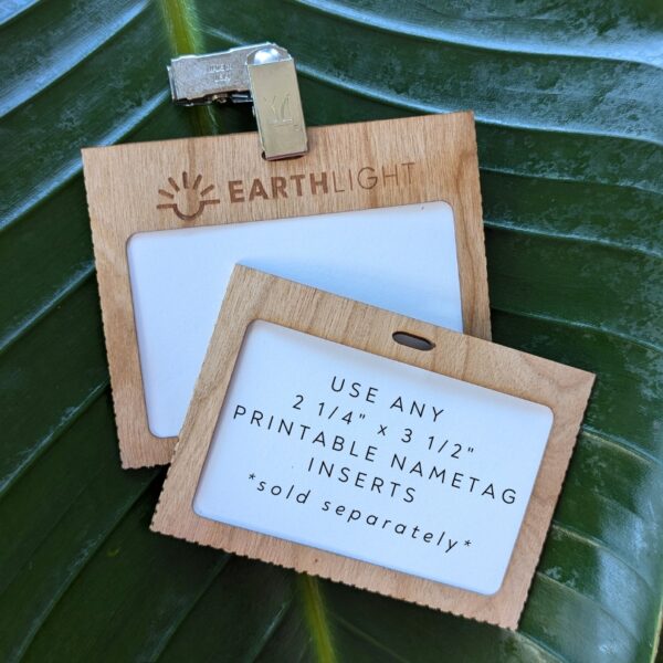 2.25" x 3.5" eco-friendly nametag holders made in the USA from paperbacked wood