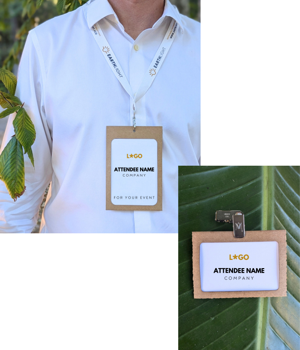 Plastic-free, recyclable, eco-friendly paper name badge holder and name tag holders for sustainable events