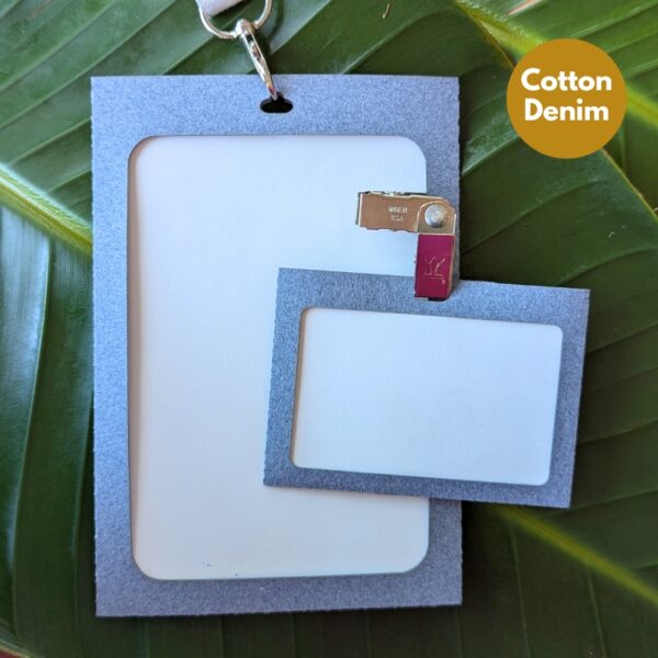 Recycled cotton denim paper name badge and tag holders for low waste events