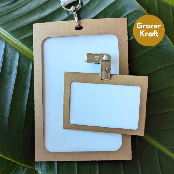 Eco-friendly, recyclable Grocer Kraft paper badge and name tag holders