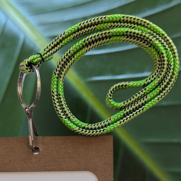 Recycled, eco-friendly climbing rope event lanyard for low waste events, conferences and meetings