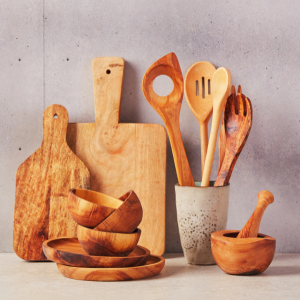 Wooden kitchen utensils for Home, Games and Wellness category of eco-friendly brandable corporate gifts and swag